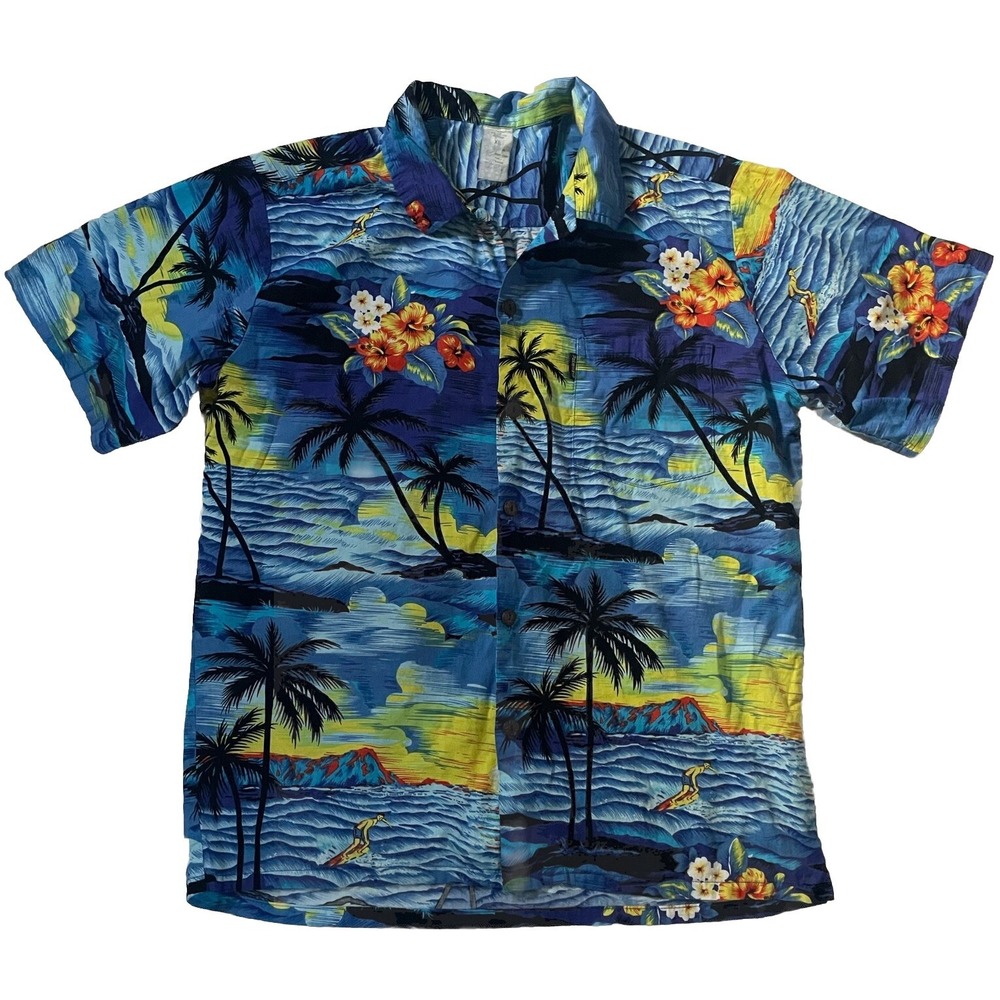 Palmwave Hawaiian Shirt Adult X-Large Surfer Beach Men's Vtg‎